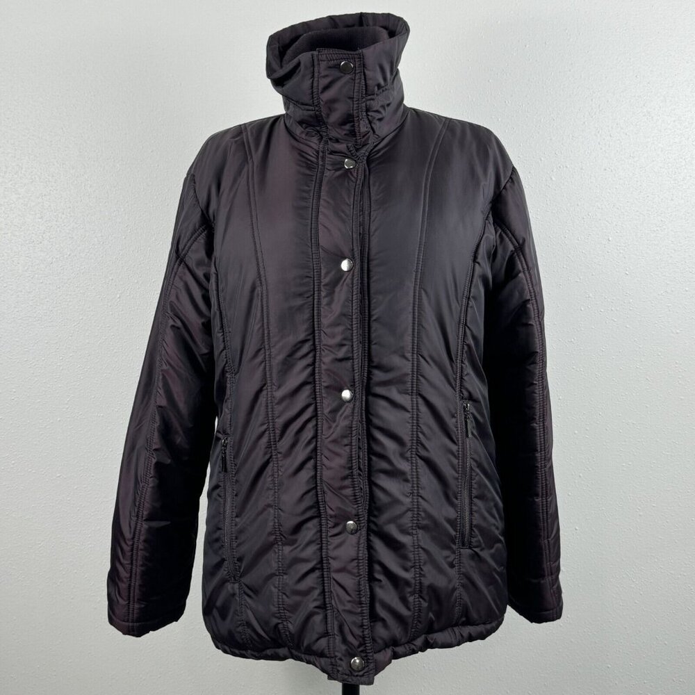 Allison Lane Coat Womens Size L Dark Purple Zip Snap Front Insulated High Neck